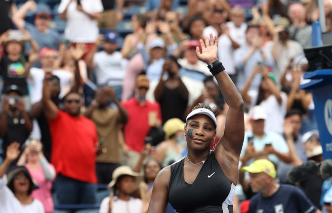 TORONTO, ON - AUGUST 8 - Serena Williams of the United States raises her arms after she defeats Nu...