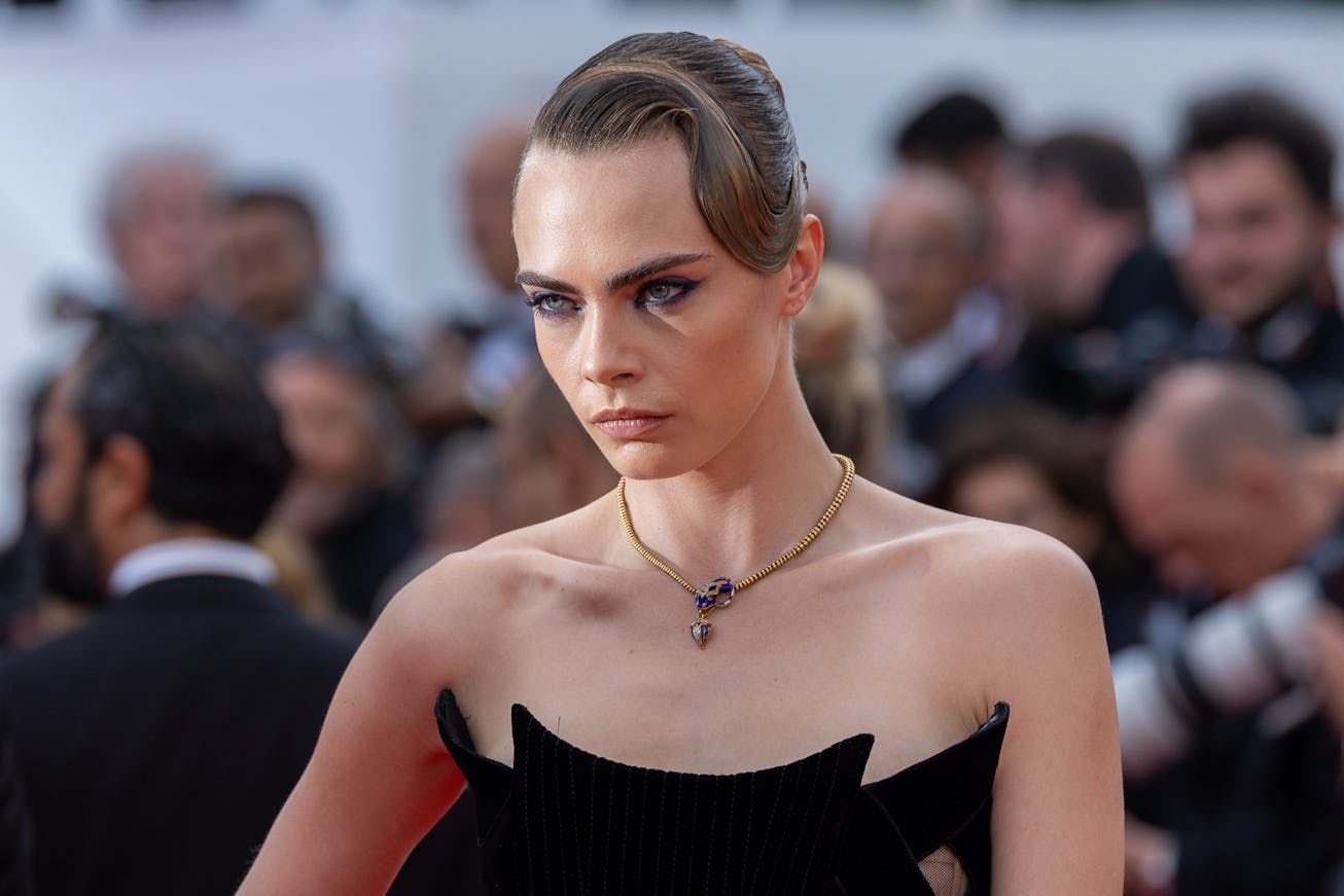 CANNES, FRANCE - MAY 24: Model Cara Delevingne attends the 75th Anniversary celebration screening of...