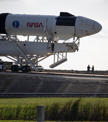 A SpaceX Falcon 9 rocket with the company's Crew Dragon spacecraft onboard.