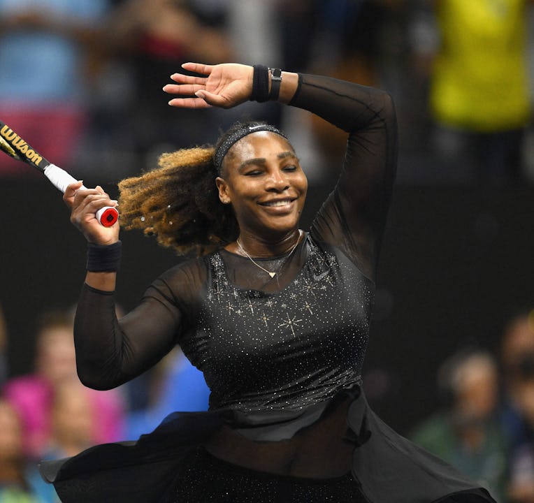 USA's Serena Williams celebrates her win against Estonia's Anett Kontaveit during their 2022 US Open...