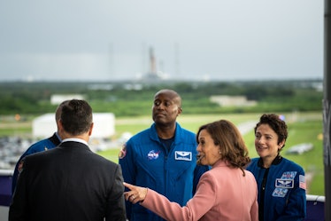 CAPE CANAVERAL, FL - AUGUST 29: Vice President Kamala Harris and Second Gentleman Doug Emhoff meet w...