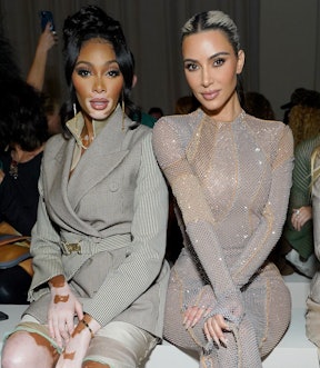 NEW YORK, NEW YORK - SEPTEMBER 09: (L-R) Winnie Harlow and Kim Kardashian attend the FENDI 25th Anni...