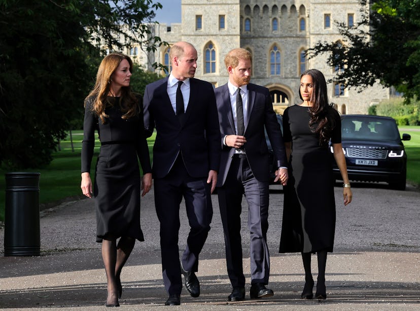 Prince Harry, Meghan Markle, Prince William and Kate Middleton reunited at Windsor Castle to mourn t...