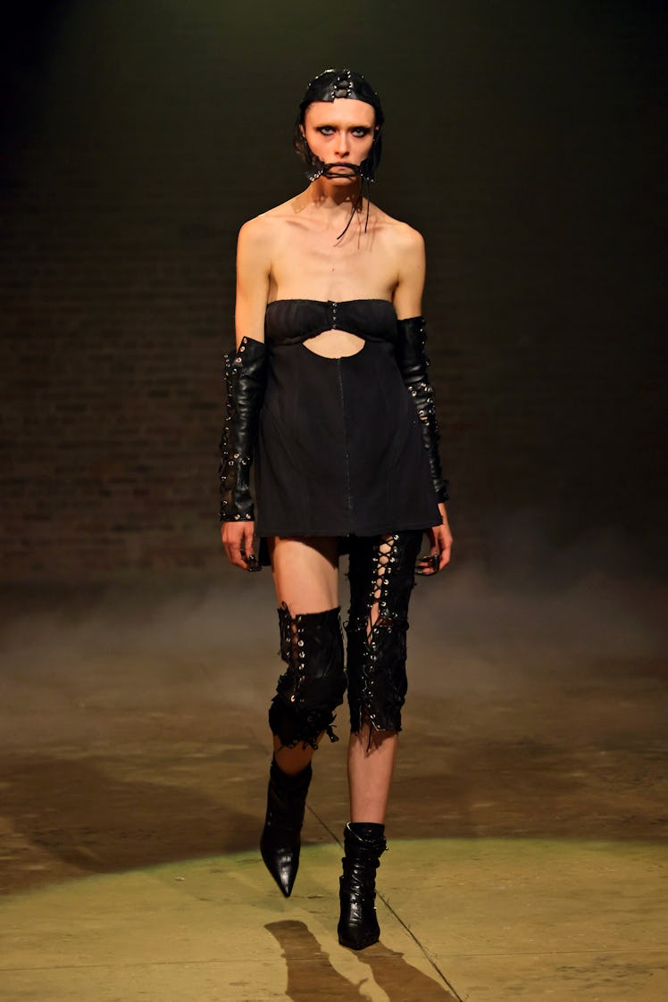 NEW YORK, NEW YORK - SEPTEMBER 10: A model walks the runway for the Elena Velez fashion show during ...