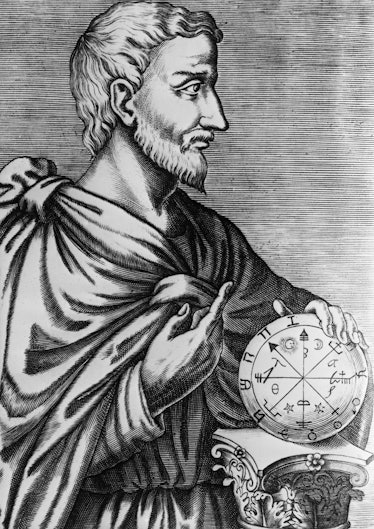 (Original Caption) Pythagoras (c. 580-500 BC). Greek philosopher and mathematician. "The Simian Sage...