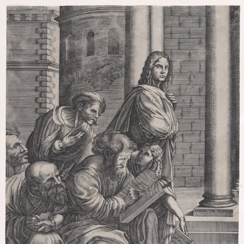 The Group from Raphael's School of Athens, dated 1523. Artist Agostino Veneziano. (Photo by Heritage...