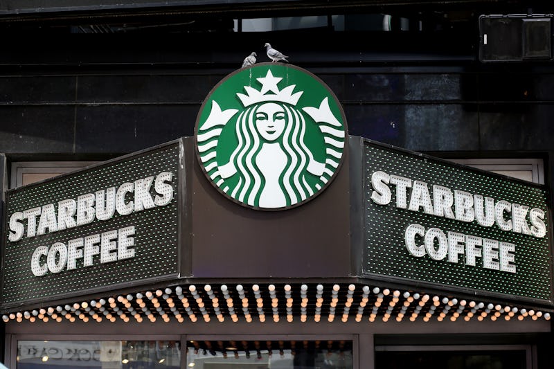 NEW YORK, NEW YORK - SEPTEMBER 3: A Starbucks logo is seen in Times Square on September 3, 2022 in N...