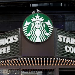 NEW YORK, NEW YORK - SEPTEMBER 3: A Starbucks logo is seen in Times Square on September 3, 2022 in N...