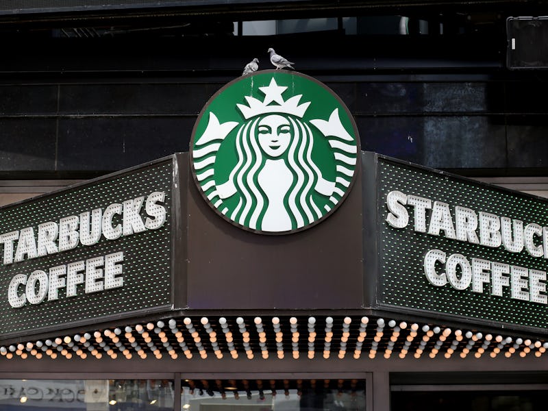 NEW YORK, NEW YORK - SEPTEMBER 3: A Starbucks logo is seen in Times Square on September 3, 2022 in N...