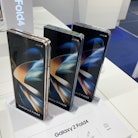 Samsung Z Fold4 is seen at the store in Krakow, Poland on August 11, 2022. (Photo by Jakub Porzycki/...