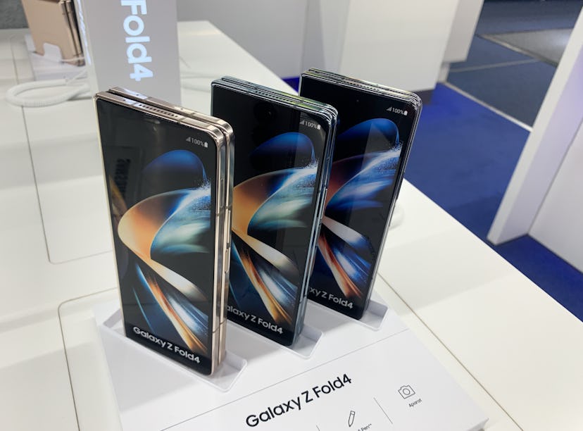 Samsung Z Fold4 is seen at the store in Krakow, Poland on August 11, 2022. (Photo by Jakub Porzycki/...