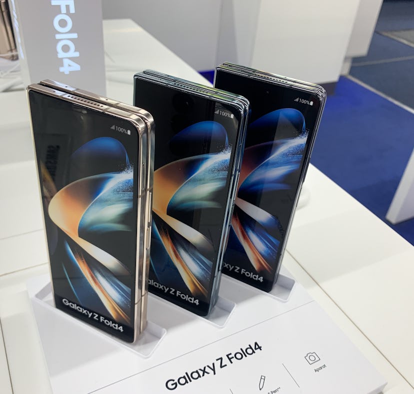 Samsung Z Fold4 is seen at the store in Krakow, Poland on August 11, 2022. (Photo by Jakub Porzycki/...