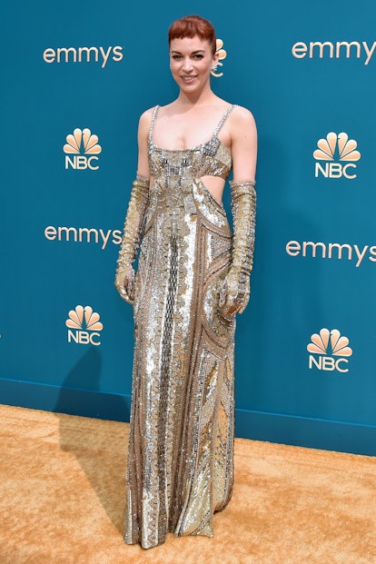 US actress Britt Lower arrives for the 74th Emmy Awards at the Microsoft Theater in Los Angeles, Cal...