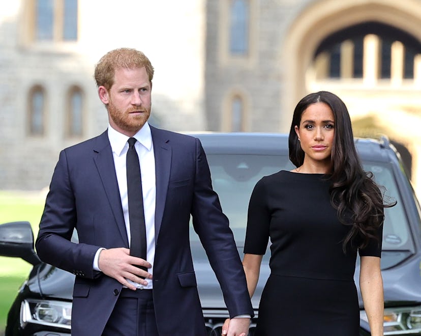 WINDSOR, ENGLAND - SEPTEMBER 10: Prince Harry, Duke of Sussex, and Meghan, Duchess of Sussex arrive ...