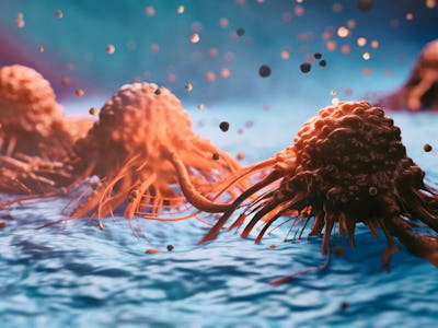 Cancer malignant cells - 3d rendered image, abstract enhanced scanning electron micrograph (SEM) of ...