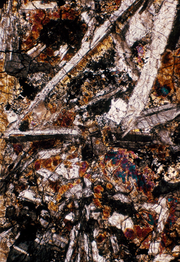 CZECH REPUBLIC - CIRCA 2003:  Achondrite, stony meteorite, from Stonarov (Czec Republic), thin secti...