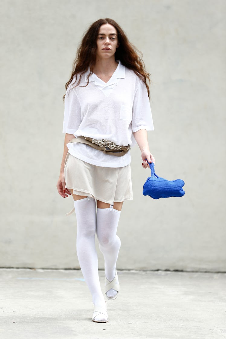 NEW YORK, NEW YORK - SEPTEMBER 12: A model walks the runway at the Maryam Nassir Zadeh fashion show ...