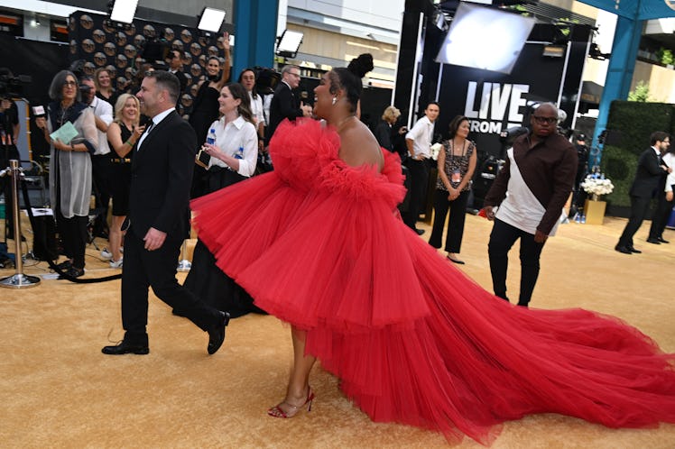 Lizzo's 2022 Emmys Look at the 74th Emmy Awards at the Microsoft Theater in Los Angeles, California,...