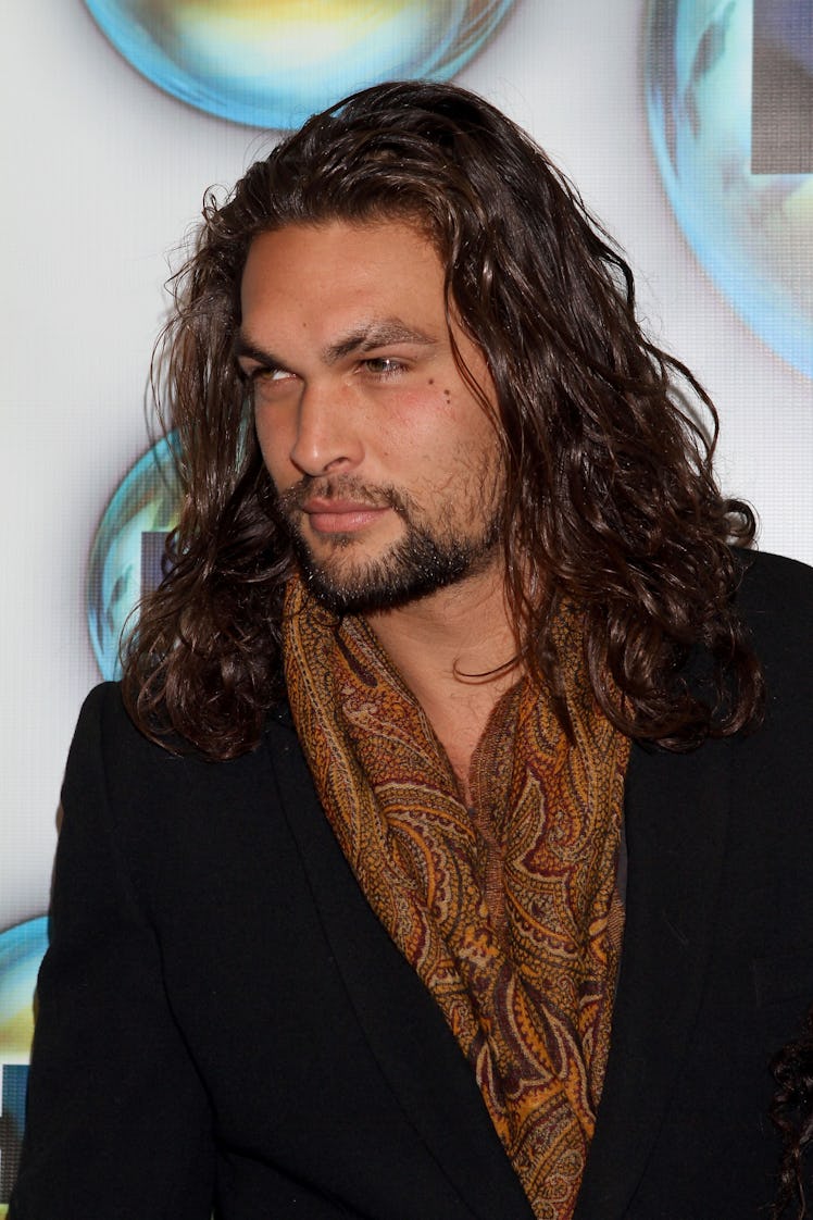Jason Momoa's hair evolution includes Jason Momoa with a lob and a beard as seen at HBO's Official A...