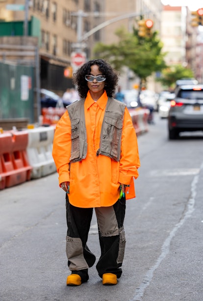 orange outfit NYFW street style