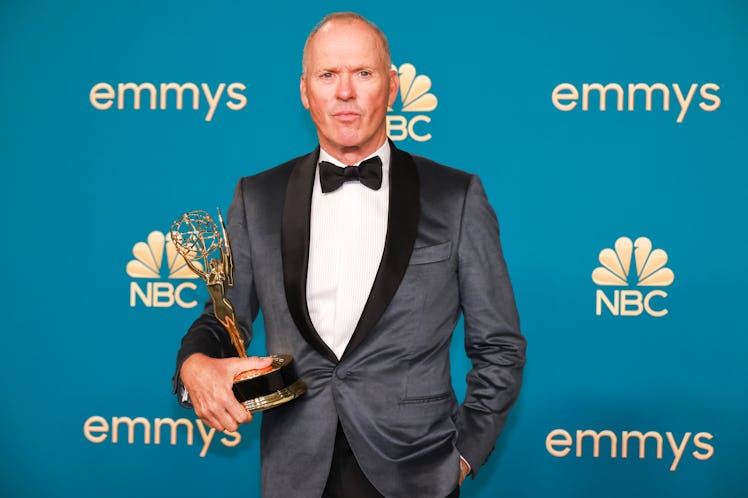 Michael Keaton posing with his Emmy trophy at the 74th Primetime Emmy Awards at the Microsoft Theate...