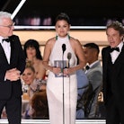 Steve Martin, Selena Gomez and Martin Short presenting at the 2022 Emmys