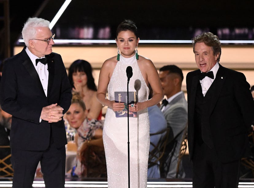 Steve Martin, Selena Gomez and Martin Short presenting at the 2022 Emmys