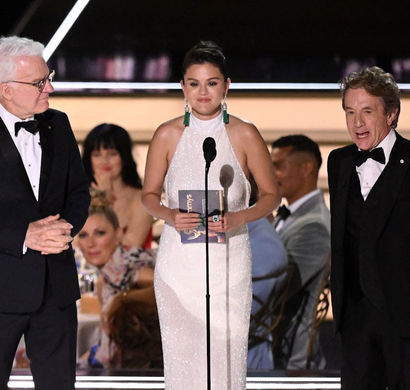 Steve Martin, Selena Gomez and Martin Short presenting at the 2022 Emmys