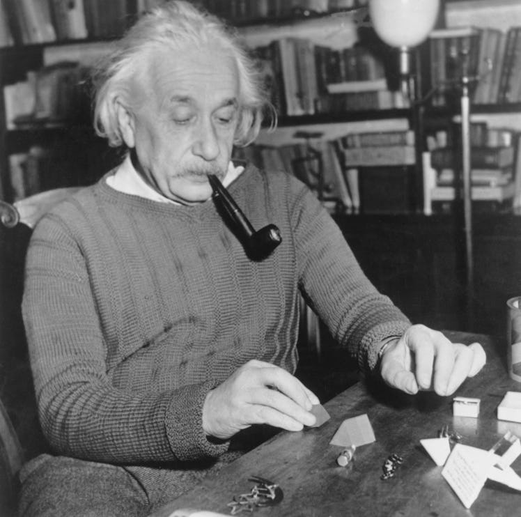 Albert Einstein at Princeton, USA, circa 1944. The physicist, philosopher and humanitarian Albert Ei...