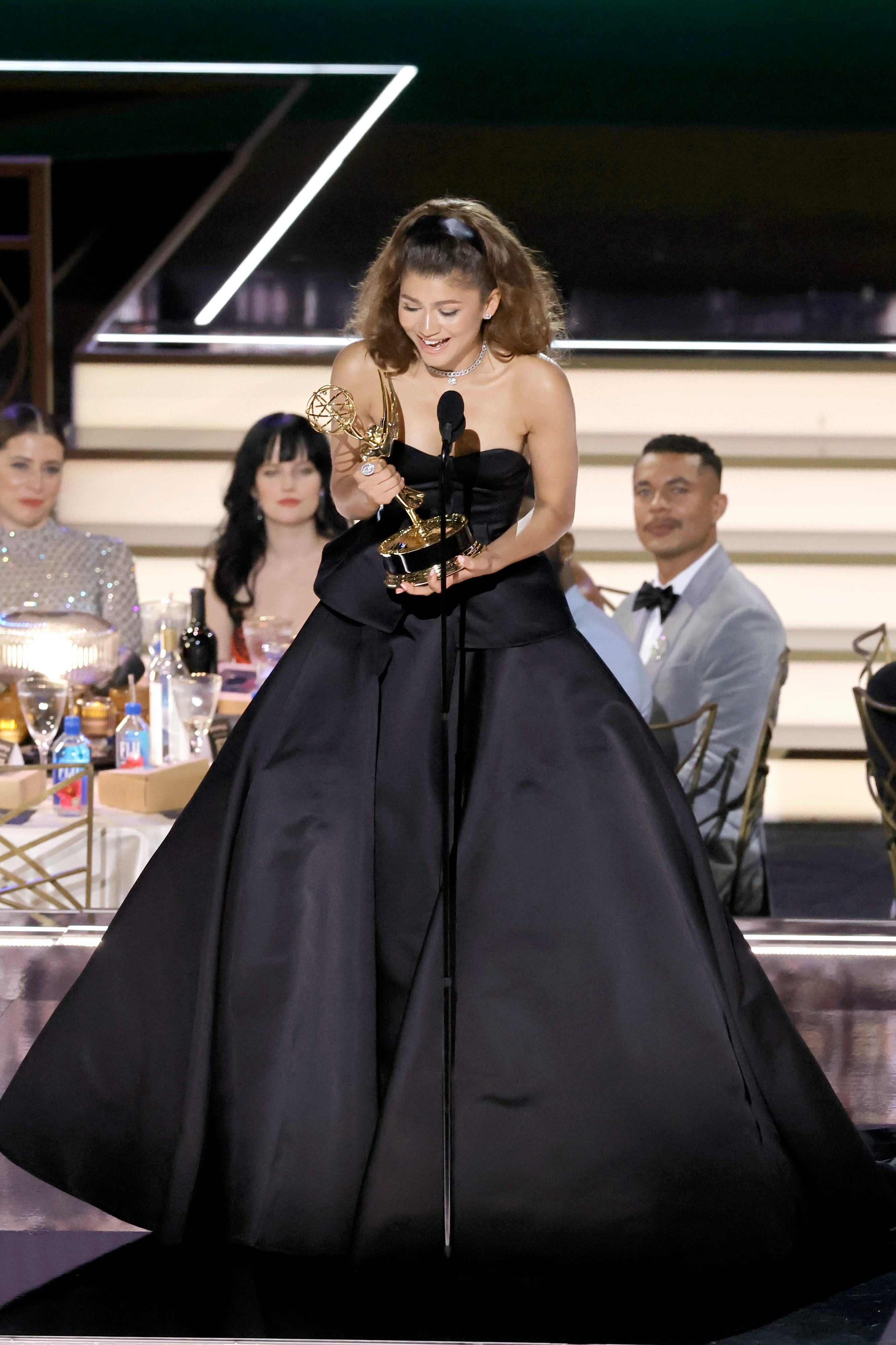 LOS ANGELES, CALIFORNIA - SEPTEMBER 12: Zendaya accepts the Lead Actress in a Drama Series Award for...