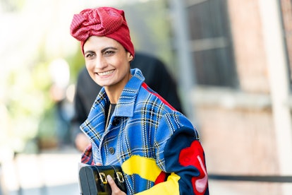 Helen Nonini can be seen outside of Valentino's runway show during MFW September 2020