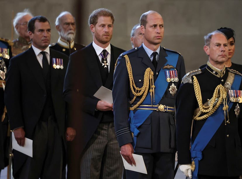 Prince Harry wore several medals, instead of British military garb, at Queen Elizabeth's funeral pro...