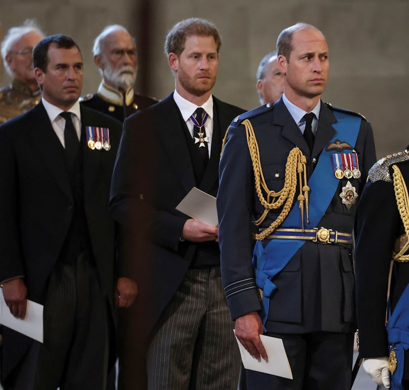 Prince Harry wore several medals, instead of British military garb, at Queen Elizabeth's funeral pro...