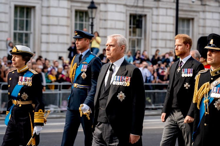 Prince Andrew and other members of the royal family at Sept. 14's funeral proceedings for Queen Eliz...