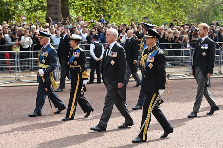 LONDON, ENGLAND - SEPTEMBER 14: (L-R) King Charles III, Princess Anne, Princess Royal, Prince Andrew...