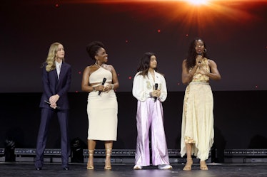 Brie Larson, Teyonah Parris, Iman Vellani, and Nia DaCosta onstage during D23 Expo 2022 