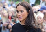 Meghan, Duchess of Sussex, speaks to well-wishers on the Long walk at Windsor Castle