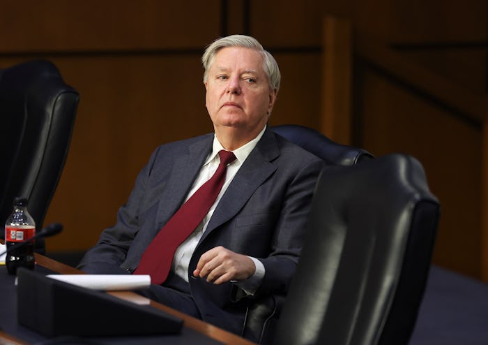 WASHINGTON, DC - SEPTEMBER 13: U.S. Sen. Lindsey Graham (R-SC) listens as Peiter “Mudge” Zatko, for...