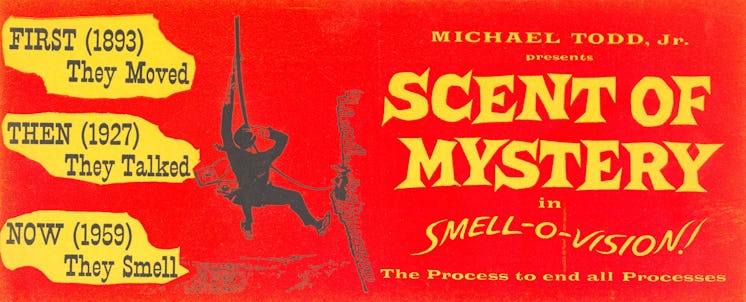 A poster for Smell-O-Vision, which tried to incorporate scents into the movie experience.