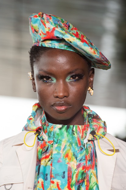 NYFW beauty rends include a buffed out inner eye as seen on a model walking the runway at the Marris...