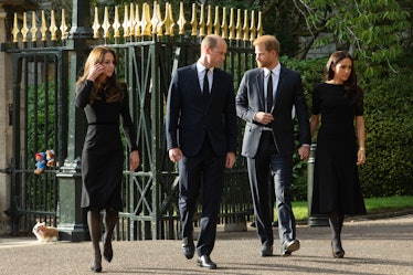 Prince William and Catherine, the new Prince and Princess of Wales, accompanied by Prince Harry and ...