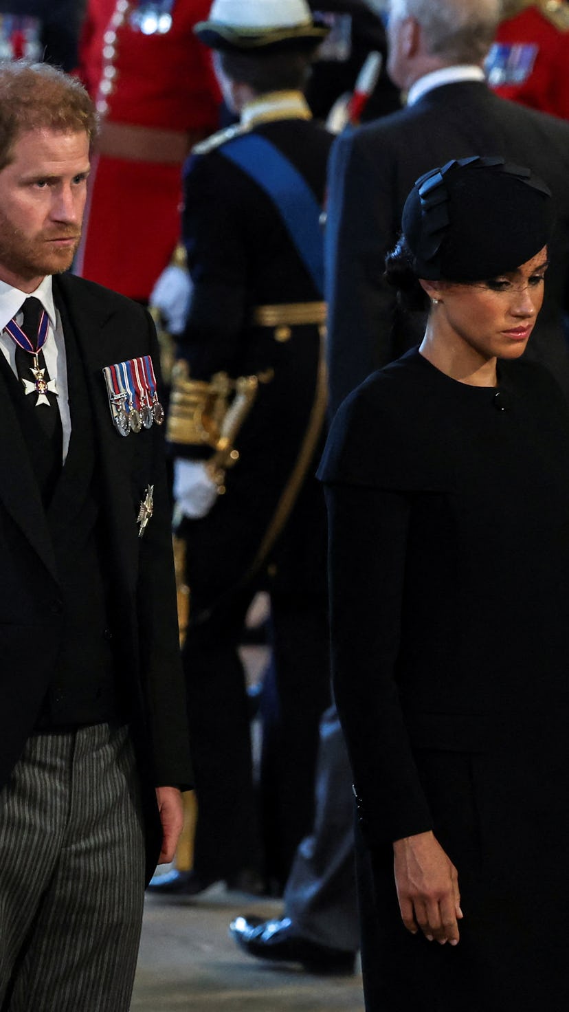 Prince Harry and Meghan in England for the official mourning period for Queen Elizabeth II, who died...