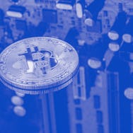 Studio shot, Istanbul, Turkey, 12/13/2021; Cryptocurrency symbol / Data Blockchain online trading co...