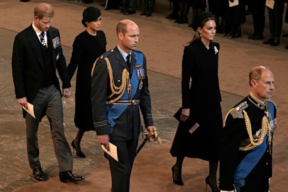 LONDON, ENGLAND - SEPTEMBER 14: (L-R) Prince Harry, Duke of Sussex, Meghan, Duchess of Sussex, Princ...