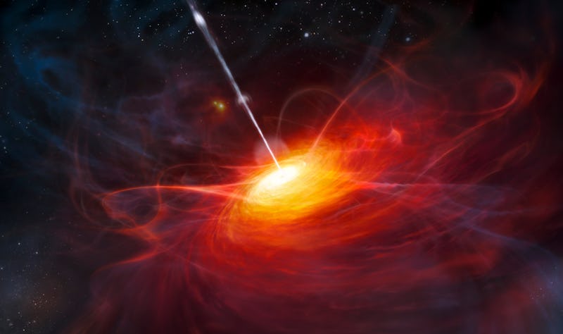 Artists concept of Quasars. Quasars are bright, energetic regions around giant, active black holes i...