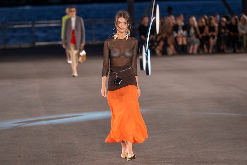  Model Emily Ratajkowski walks the runway at the Tory Burch SS23 Runway Show during New York Fashion...