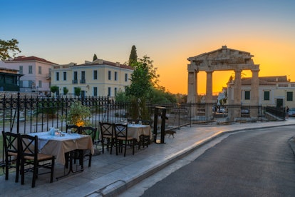 Athens, Greece at sunset, which one of the most popular fall travel destinations 2022. 