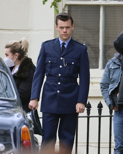 BRIGHTON, ENGLAND - MAY 14: Harry Styles seen on the film set for 'My Policeman' on May 14, 2021 in ...
