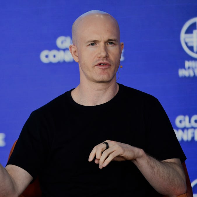 Brian Armstrong, CEO and Co-Founder, Coinbase, speaks during the Milken Institute Global Conference ...