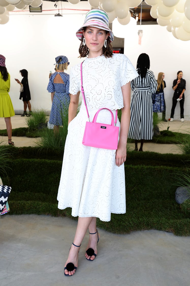 NEW YORK, NEW YORK - SEPTEMBER 09: A model poses during the Kate Spade Presentation during September...